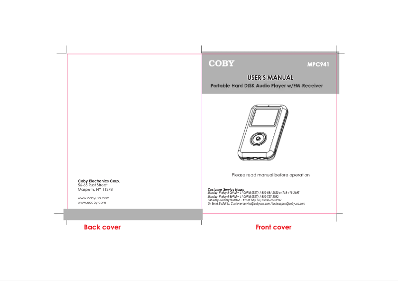 Page 1 de la notice Manuel utilisateur Coby MPC941