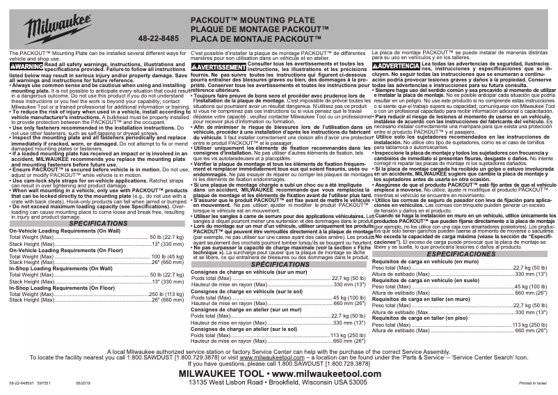 Page 1 de la notice Manuel utilisateur Milwaukee 48-22-8485