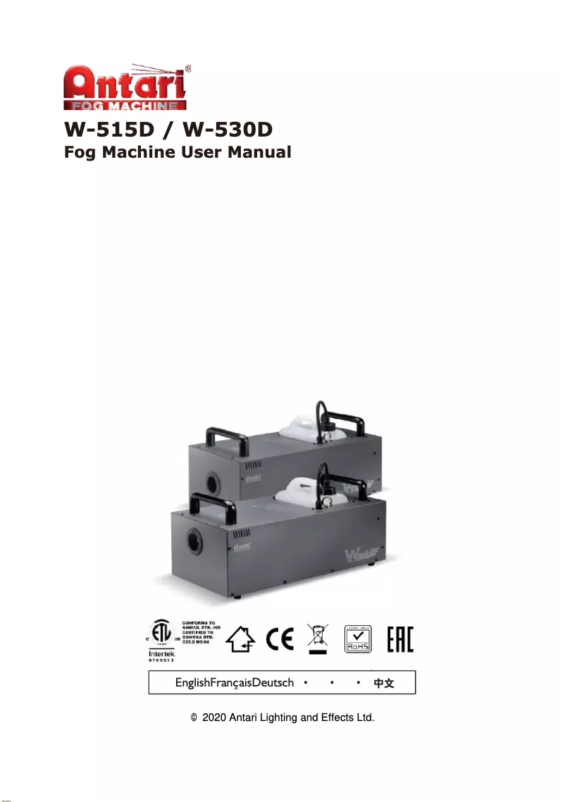 Page 1 de la notice Manuel utilisateur Antari W-515D