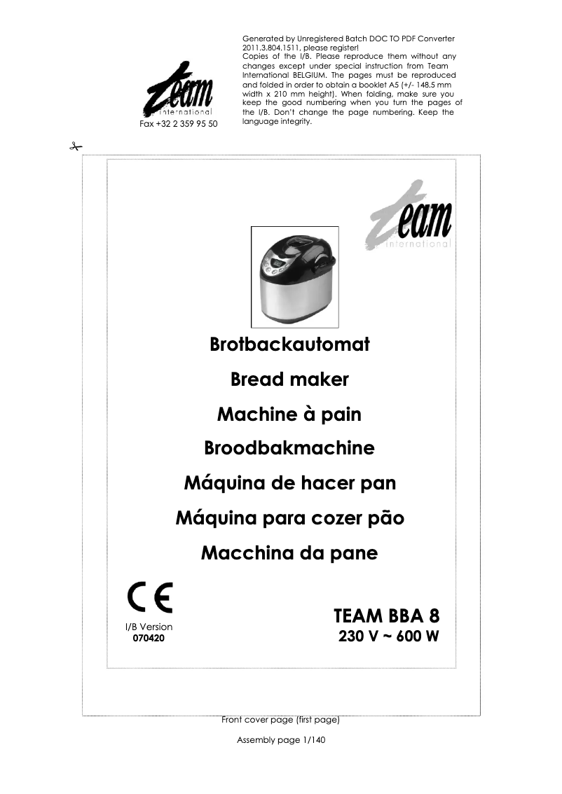 Page 1 de la notice Manuel utilisateur Team BBA 8