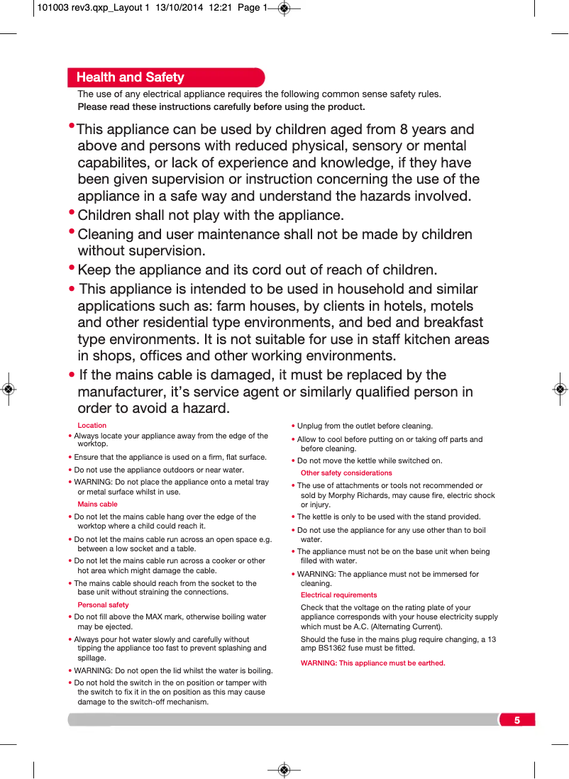 Page 1 de la notice Manuel utilisateur Morphy Richards Chroma 101403