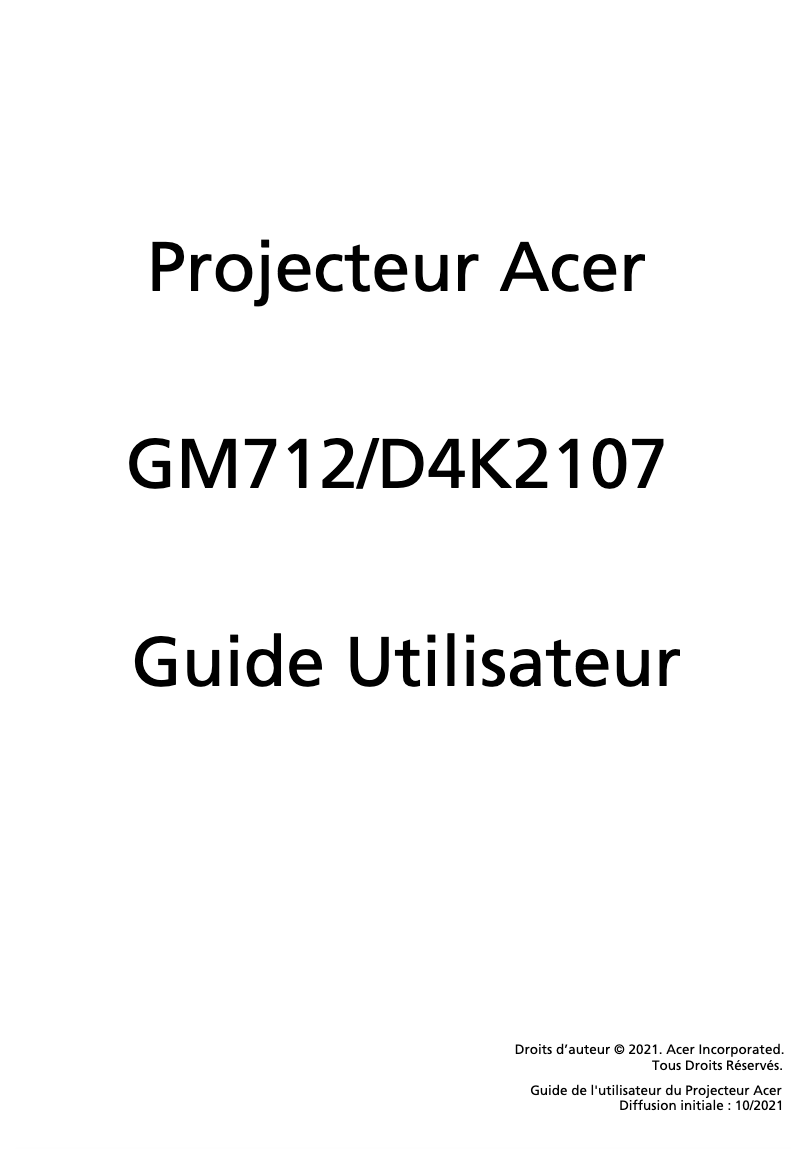 Page 1 de la notice Manuel utilisateur Acer GM712