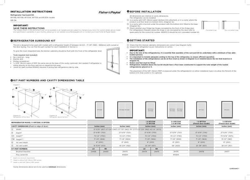 Página 1 del manual Guía de inicio rápido Fisher & Paykel RF170WDLX5 N