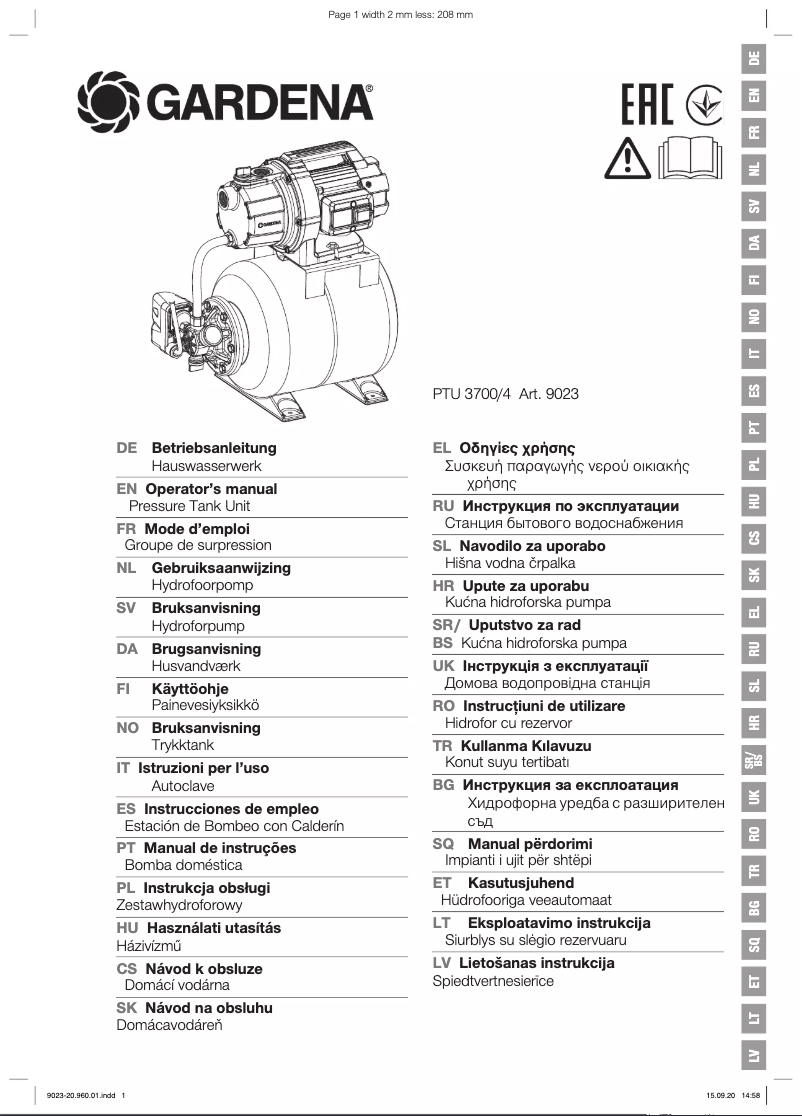 Page 1 de la notice Manuel utilisateur Gardena PTU 3700/4