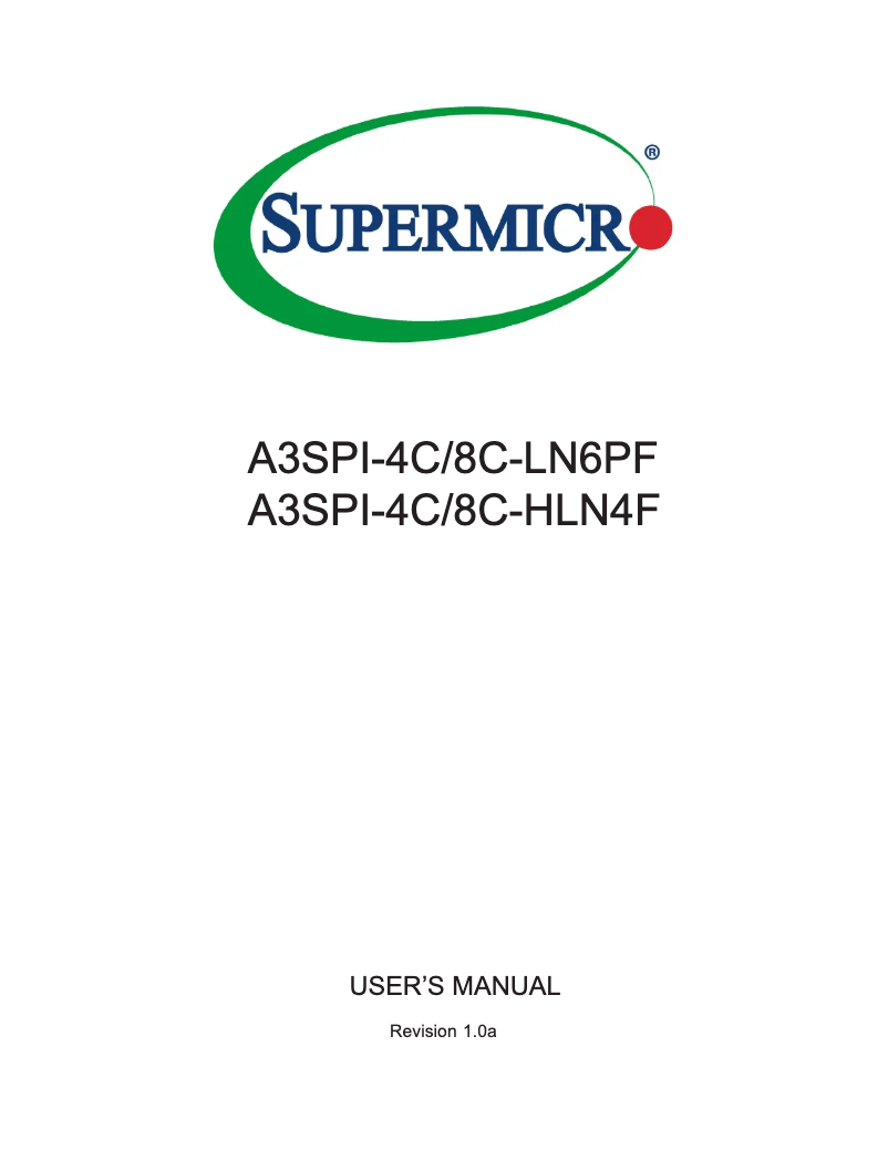 Page 1 de la notice Manuel utilisateur Supermicro A3SPI-4C-LN6PF