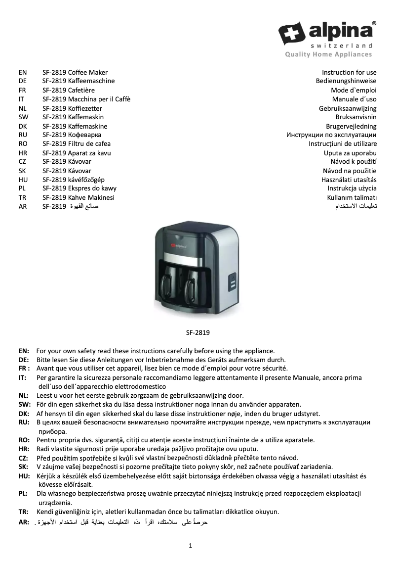 Page 1 de la notice Manuel utilisateur Alpina SF-2819