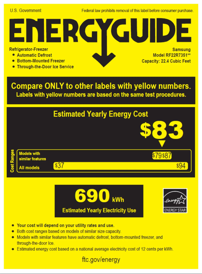 Page 1 de la notice Label énergétique Samsung RF22R7351DT
