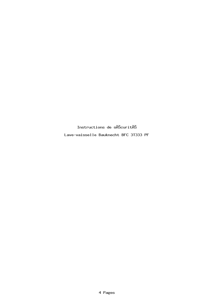 Page 1 de la notice Instructions de sécurité Bauknecht BFC 3T333 PF