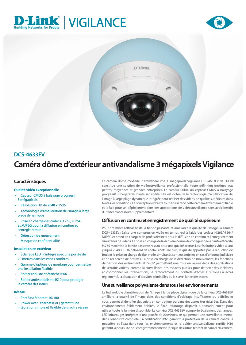 Page 1 de la notice Fiche technique D-Link DCS-4633EV