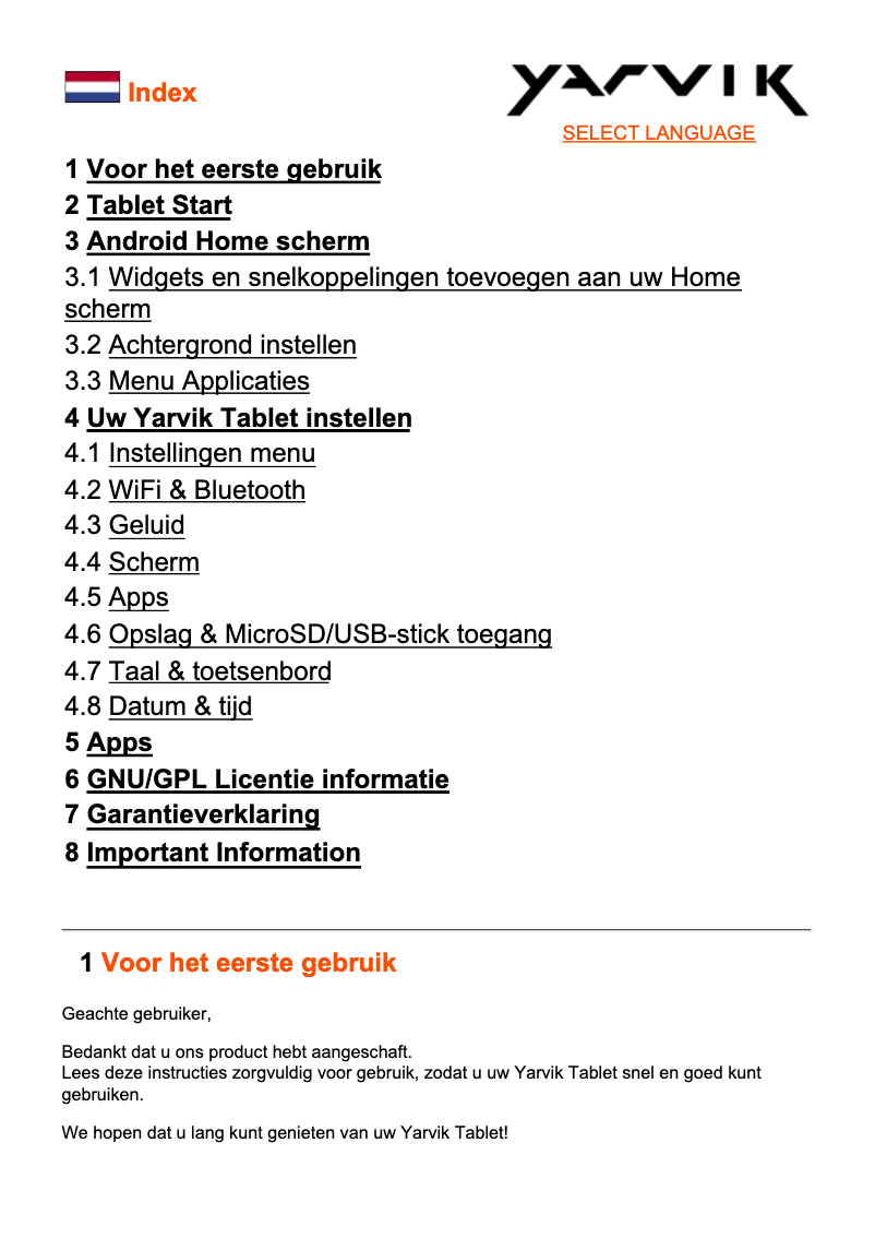 Page 1 de la notice Manuel utilisateur Yarvik Luna TAB07-100