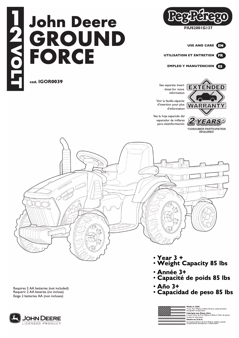 Page 1 de la notice Manuel utilisateur Peg Perego John Deere Ground Force