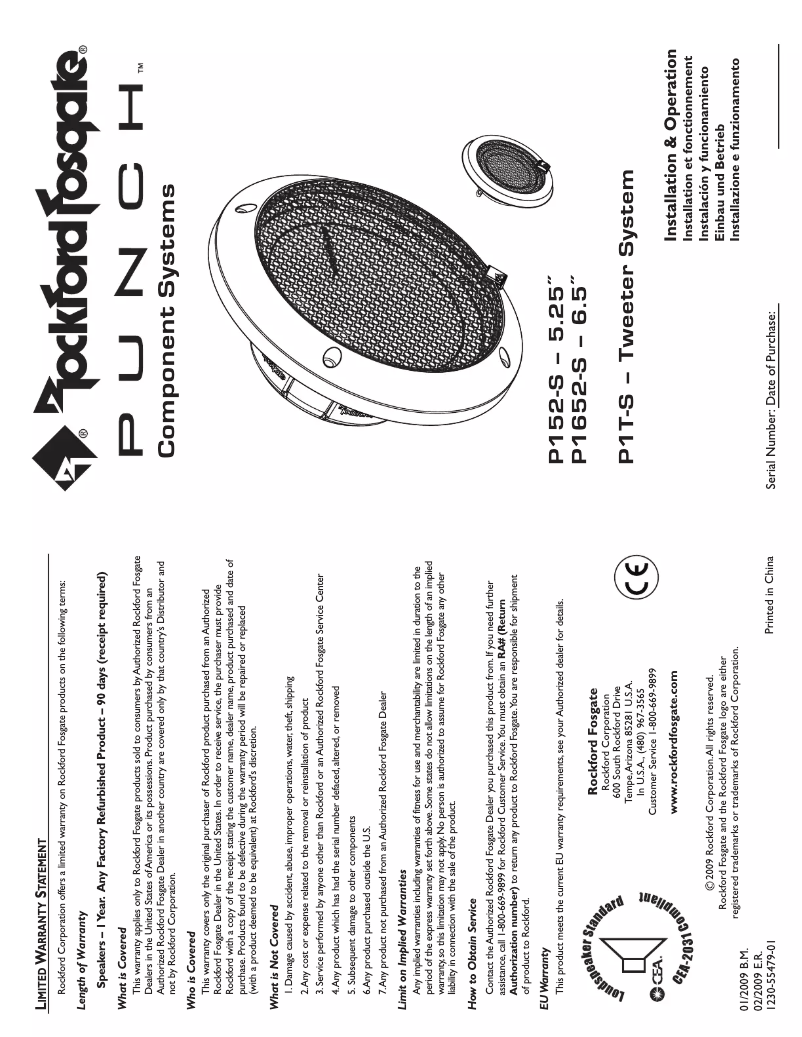 Page 1 de la notice Manuel utilisateur Rockford Fosgate Punch P1652-S