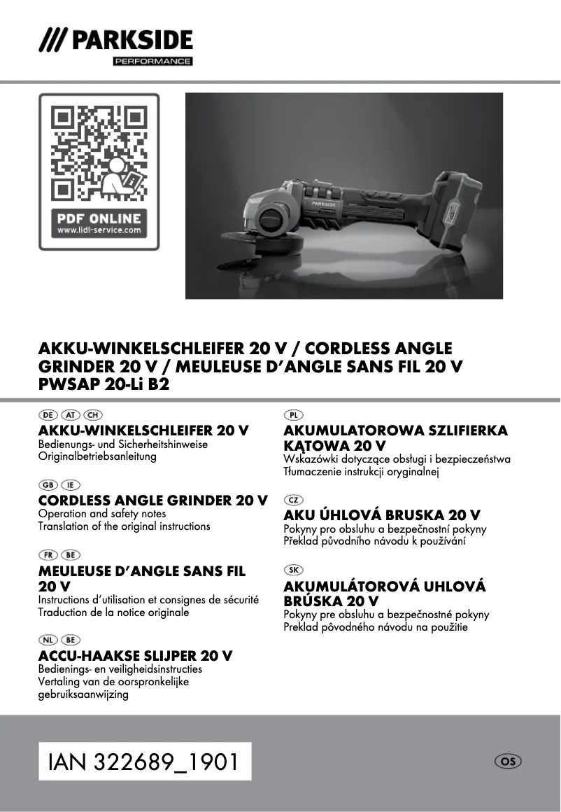 Page 1 de la notice Manuel utilisateur Parkside PWSAP 20-Li B2