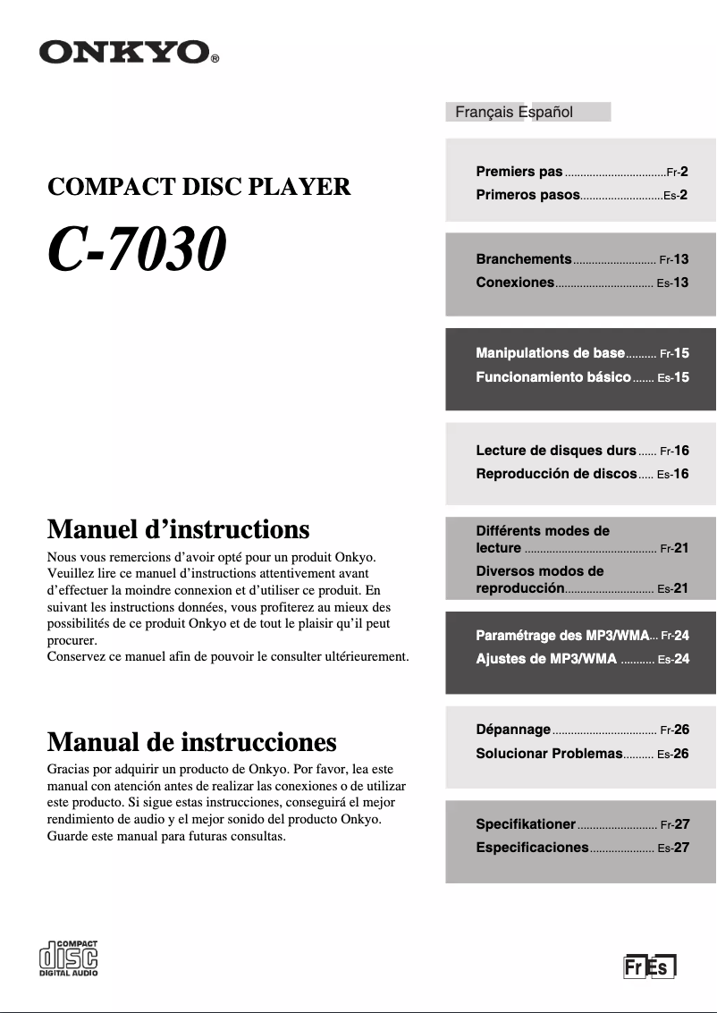 Page 1 de la notice Manuel utilisateur Onkyo C-7030