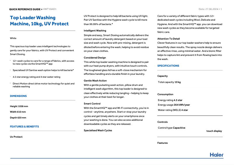 Página 1 del manual Manual de usuario Haier HWT10AD1