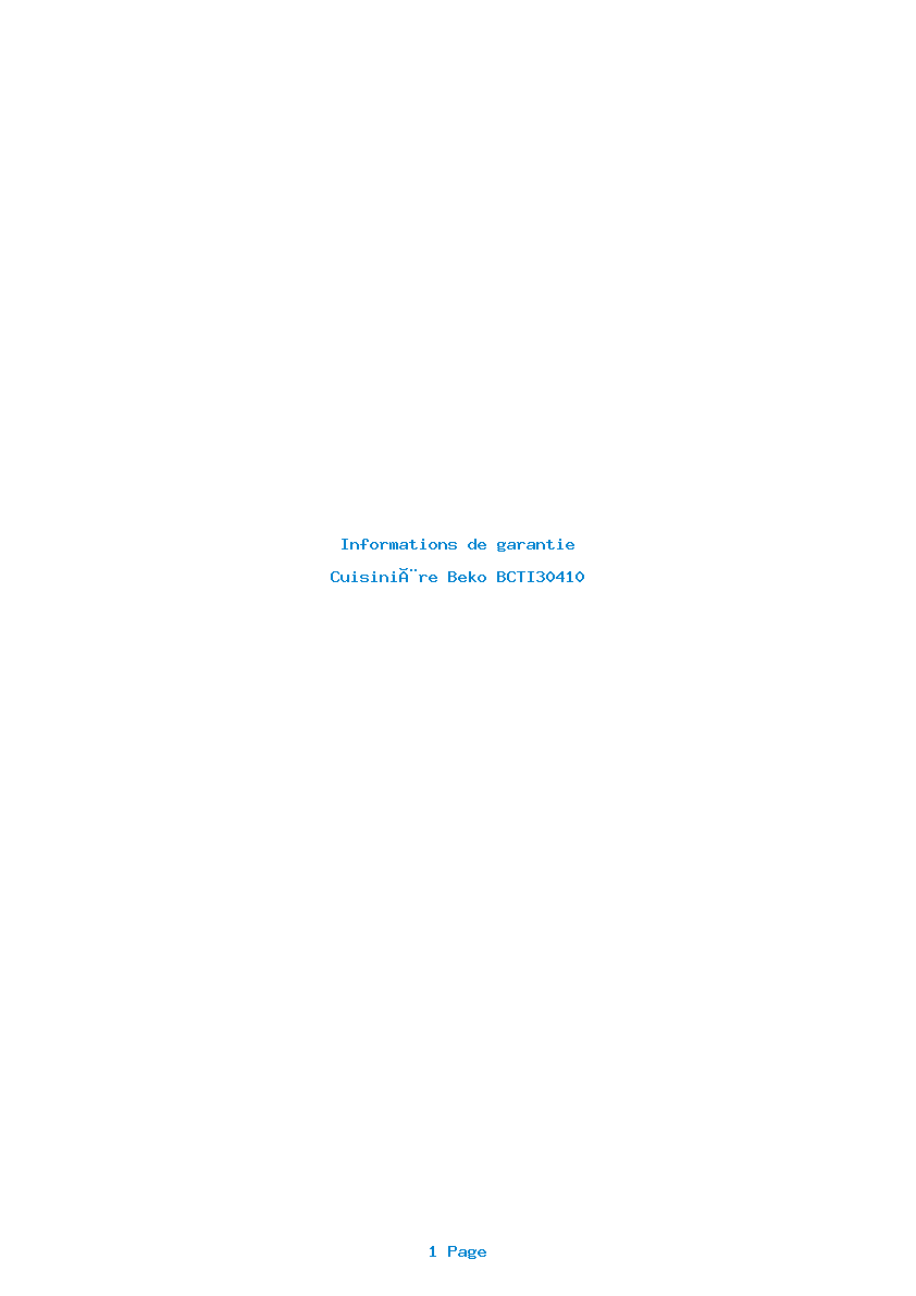 Page 1 de la notice Informations de garantie Beko BCTI30410