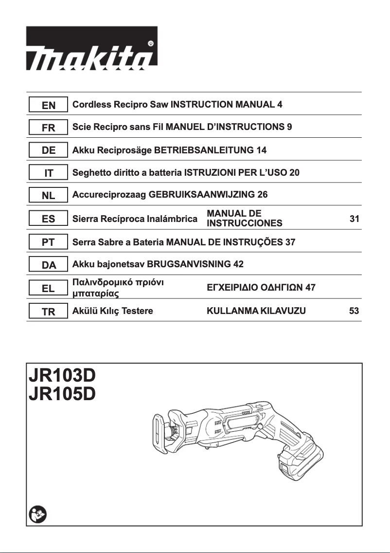 Page 1 de la notice Manuel utilisateur Makita JR105D
