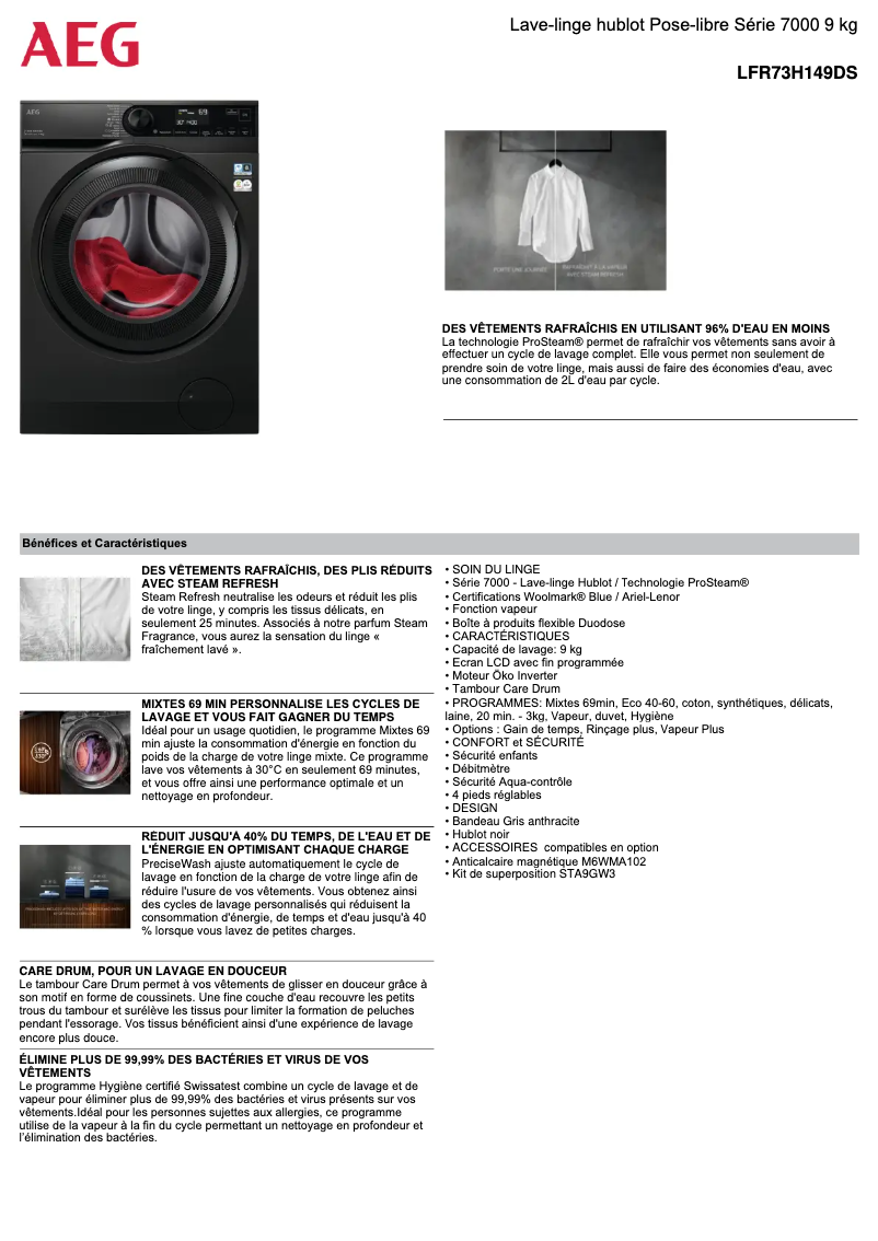 Página 1 del manual Ficha técnica AEG LFR73H149DS