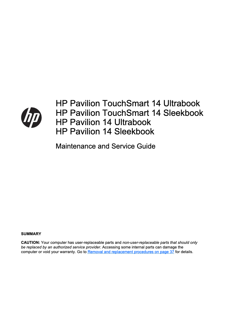 Page 1 de la notice Manuel utilisateur HP Pavilion TouchSmart 14