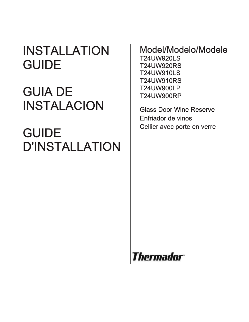 Page 1 de la notice Guide d'installation Thermador T24UW900RP
