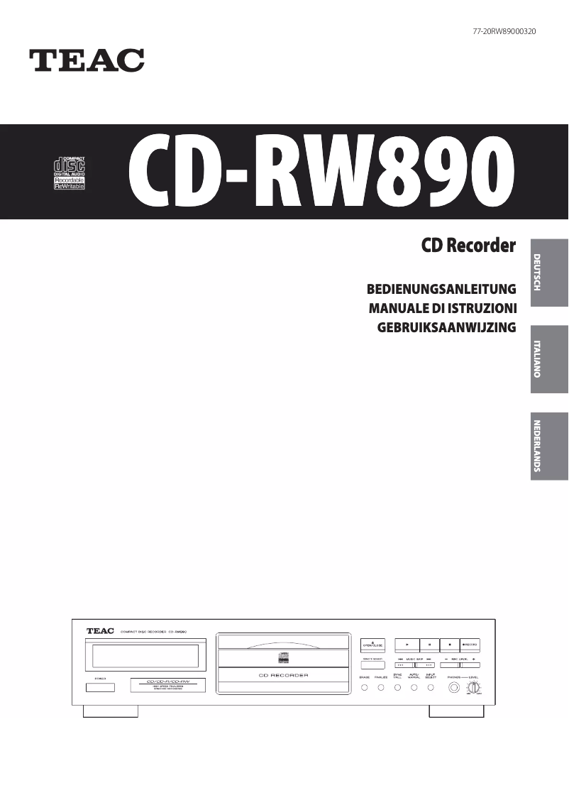 Page 1 de la notice Manuel utilisateur Teac CD-RW980