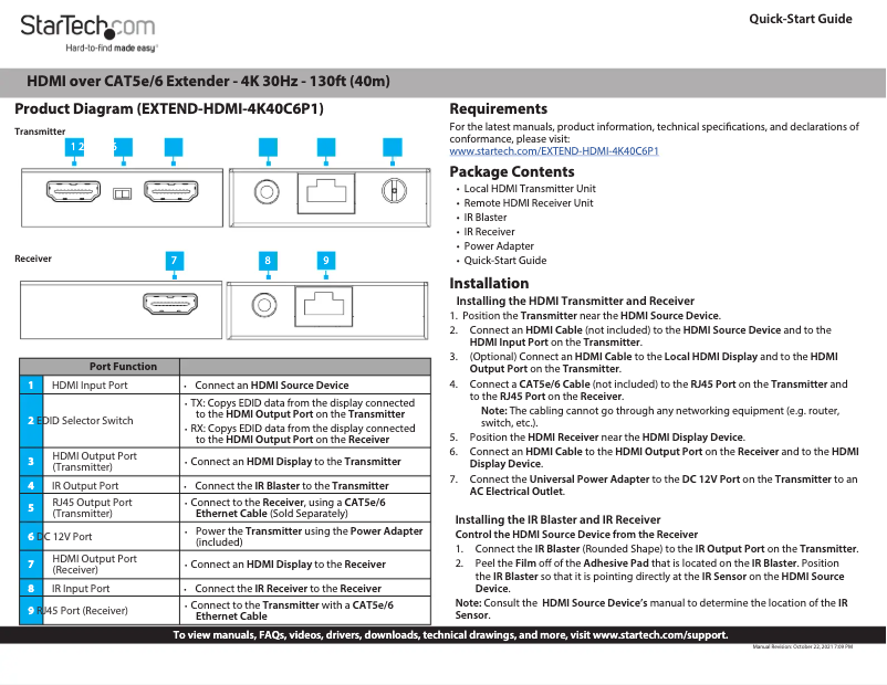 Página 1 del manual Manual de usuario StarTech.com EXTEND-HDMI-4K40C6P1