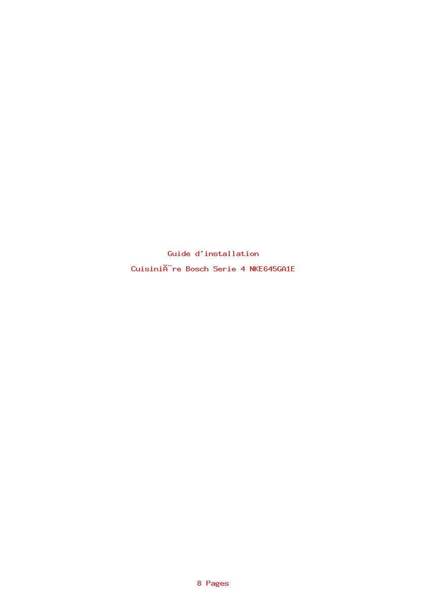 Page 1 de la notice Guide d'installation Bosch Serie 4 NKE645GA1E