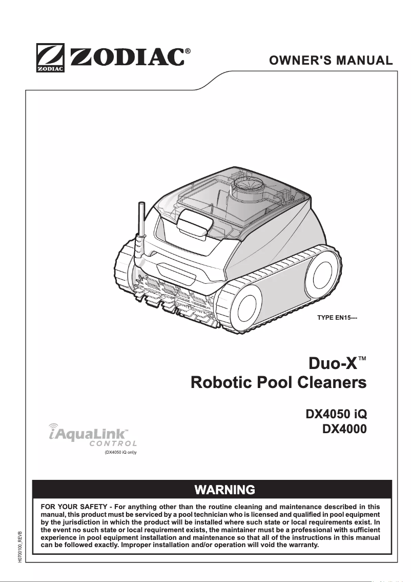 Page 1 de la notice Manuel utilisateur Zodiac Duo-X DX4000