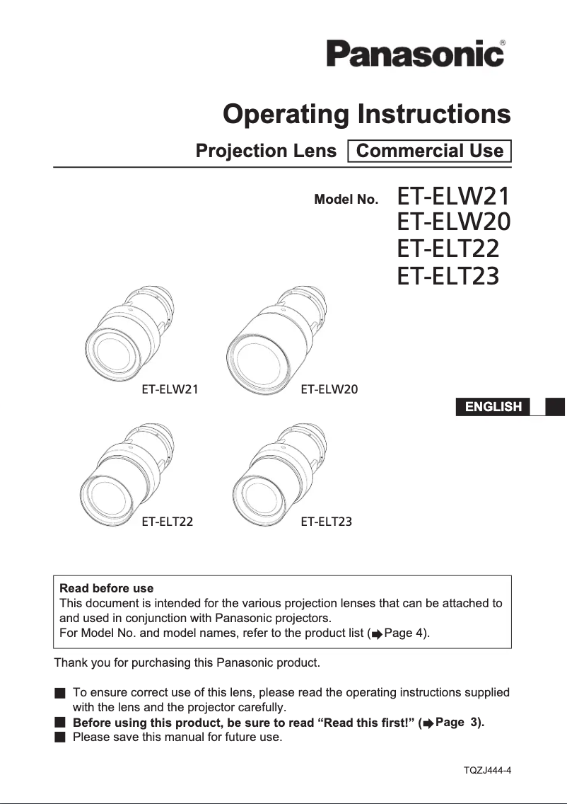 Page 1 de la notice Manuel utilisateur Panasonic ET-ELW20