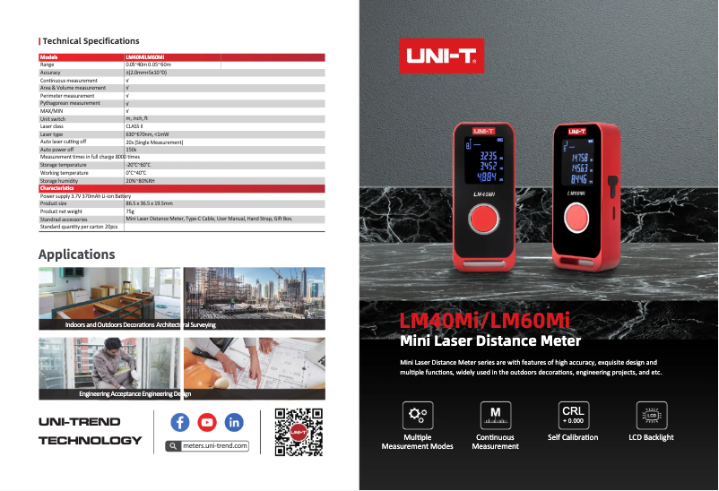 Page 1 de la notice Fiche technique Uni-T LM60Mi