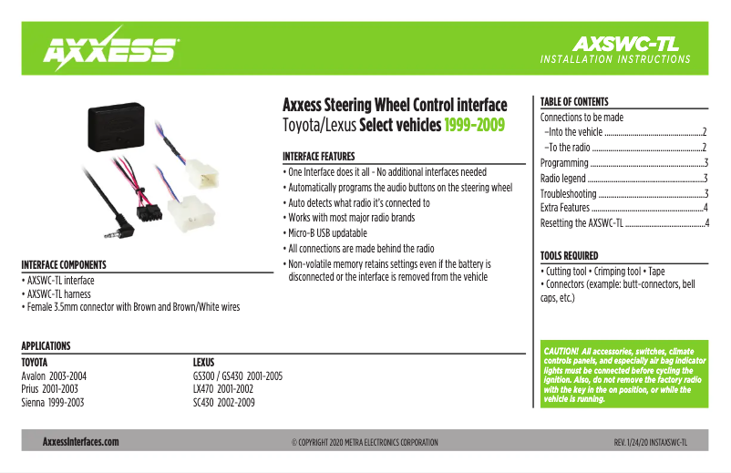Page 1 de la notice Manuel utilisateur AXESS AXSWC-TL
