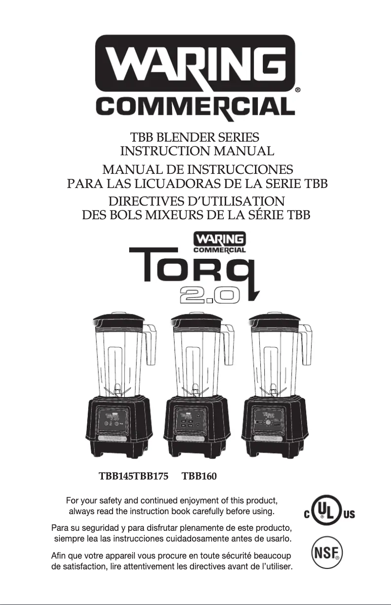 Página 1 del manual Instrucciones / montaje Waring Commercial Torq 2.0 TBB160