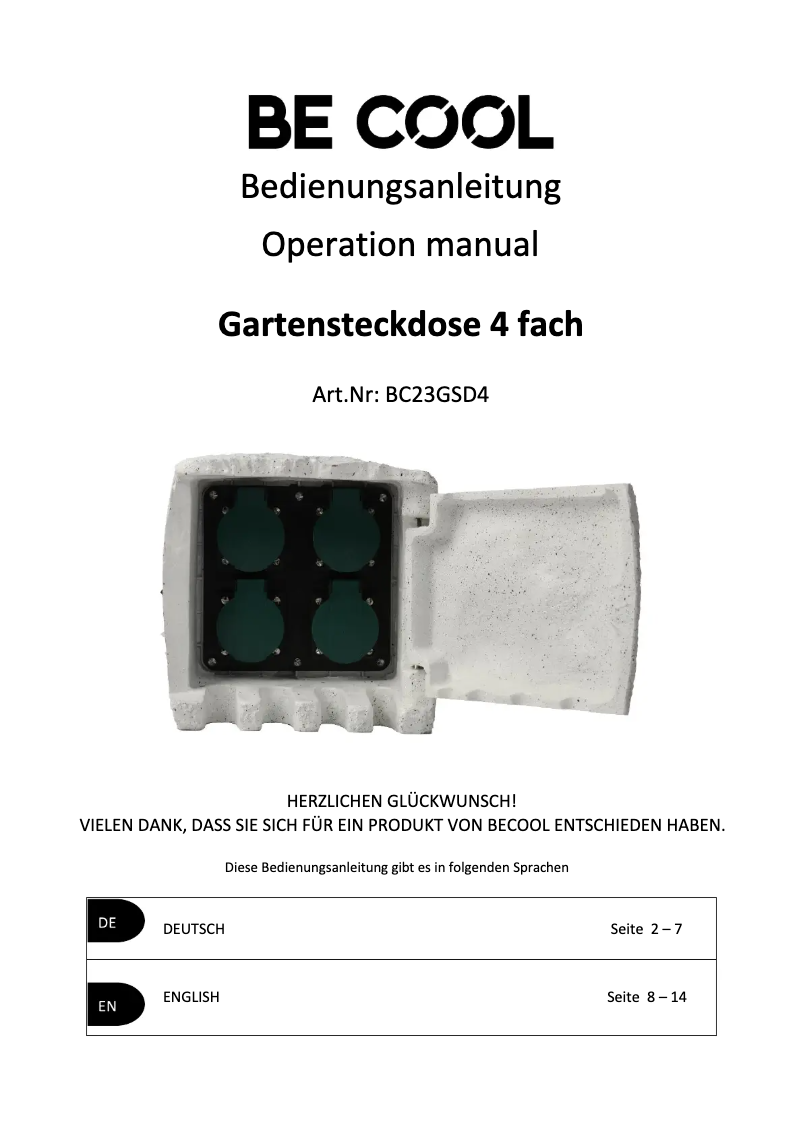 Page 1 de la notice Manuel utilisateur Be Cool BC23GSD4
