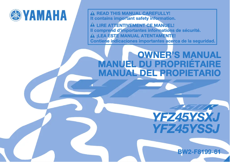Page 1 de la notice Manuel utilisateur Yamaha YFZ450R (2018)