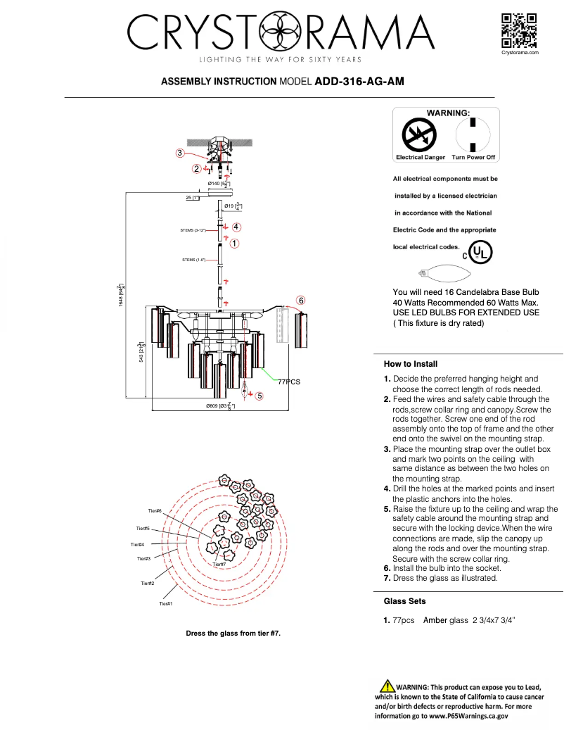 Page 1 de la notice Manuel utilisateur Crystorama Addis ADD-316-AG-AM