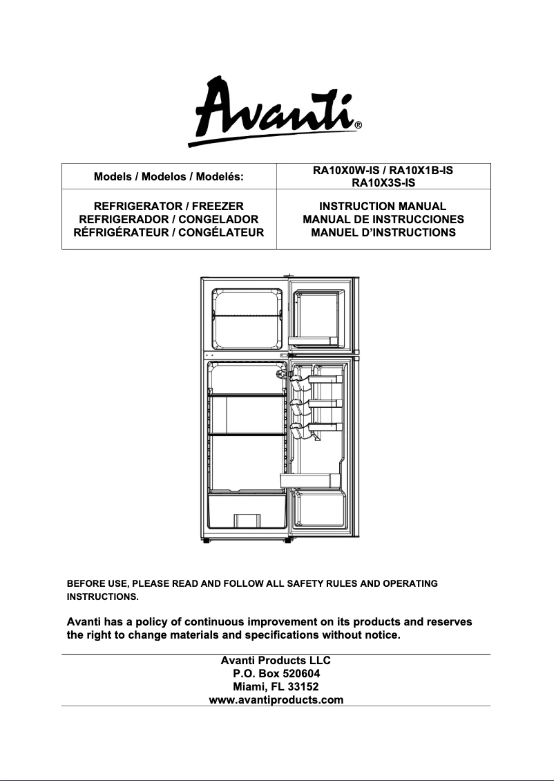 Page 1 de la notice Manuel utilisateur Avanti RA10X0W-IS