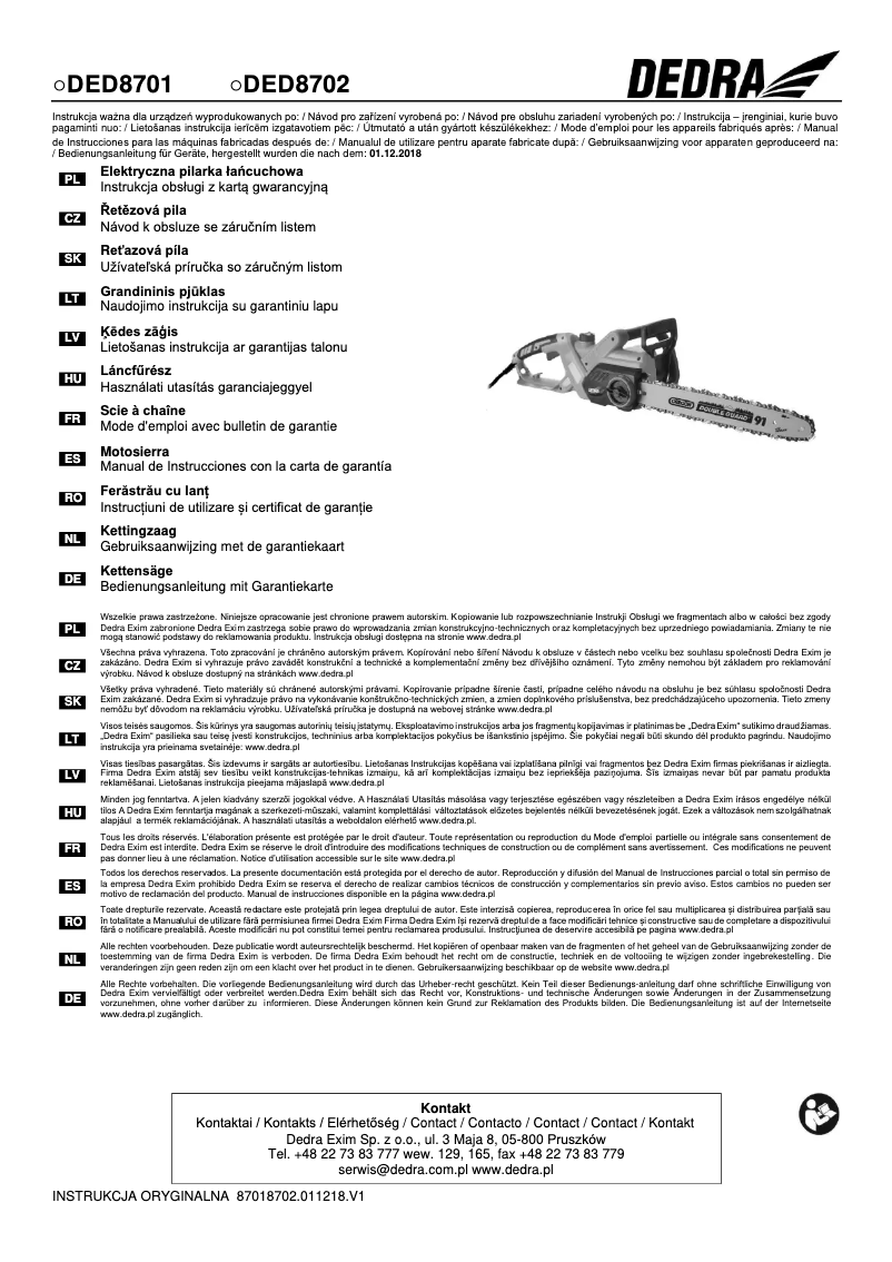 Page 1 de la notice Manuel utilisateur DEDRA DED8702