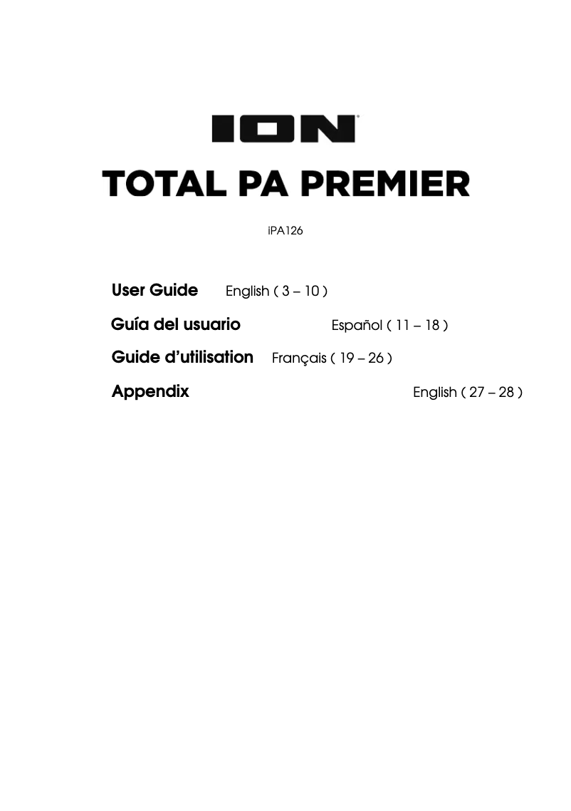 Page 1 of the manual User Manual ION Total PA Premier