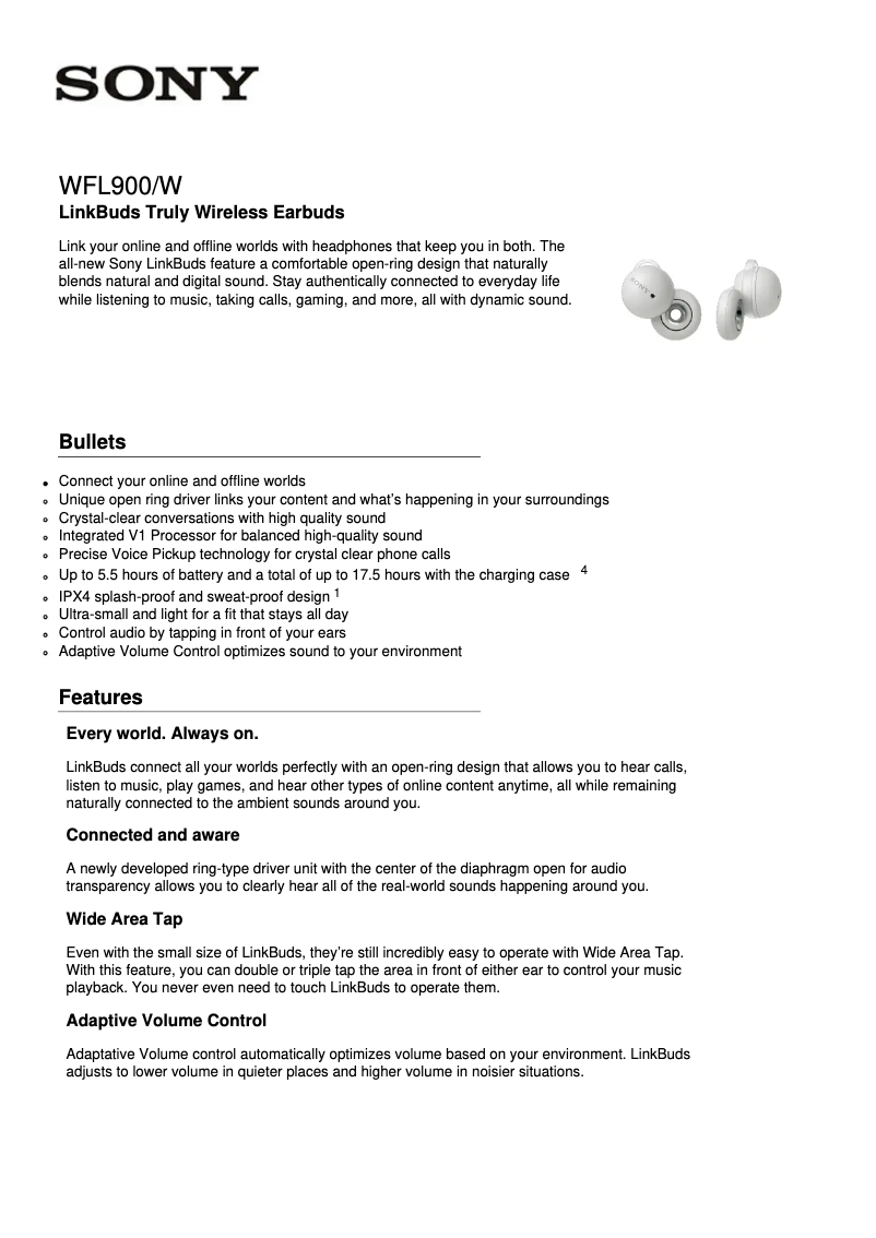 Page n°1 - Fiche technique Sony WF-L900