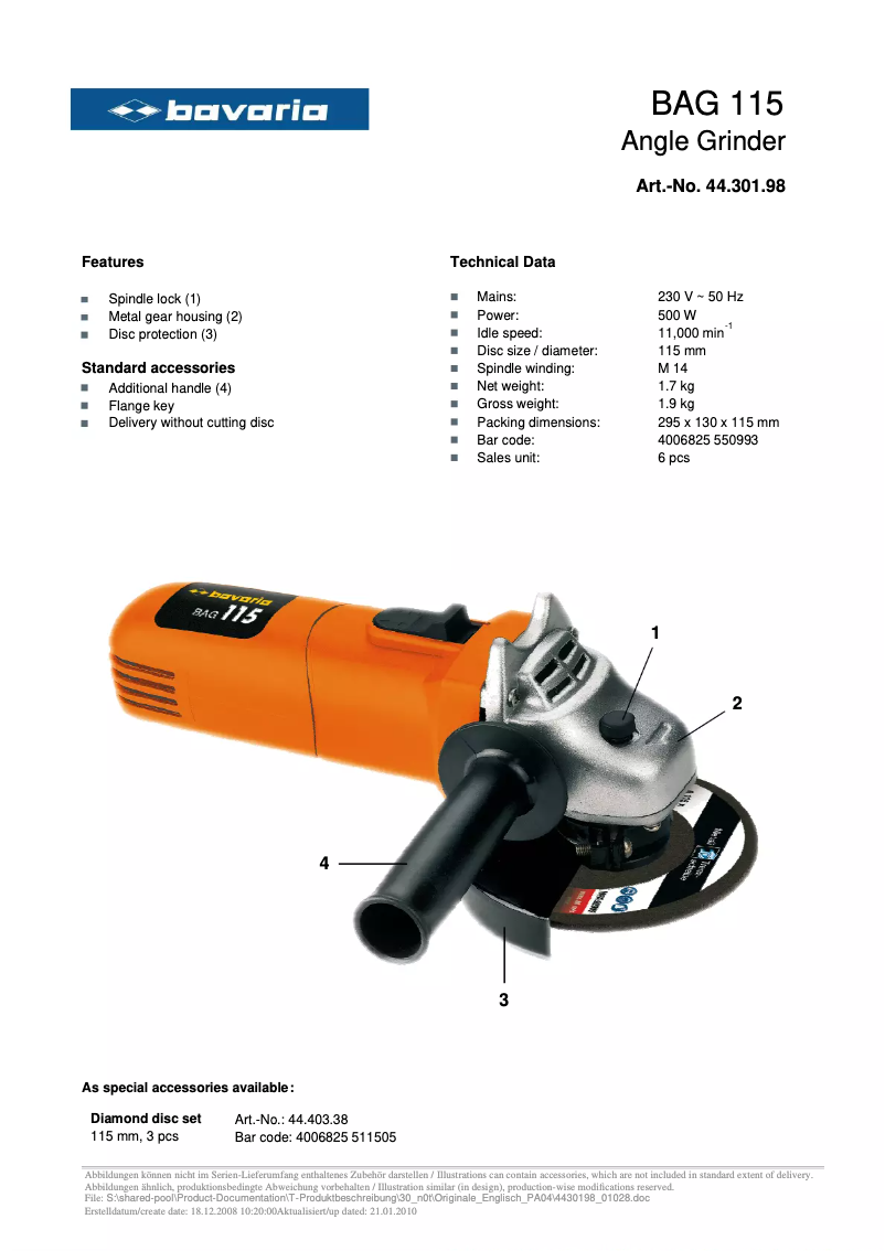 Page 1 de la notice Manuel utilisateur Bavaria by Einhell BAG 115