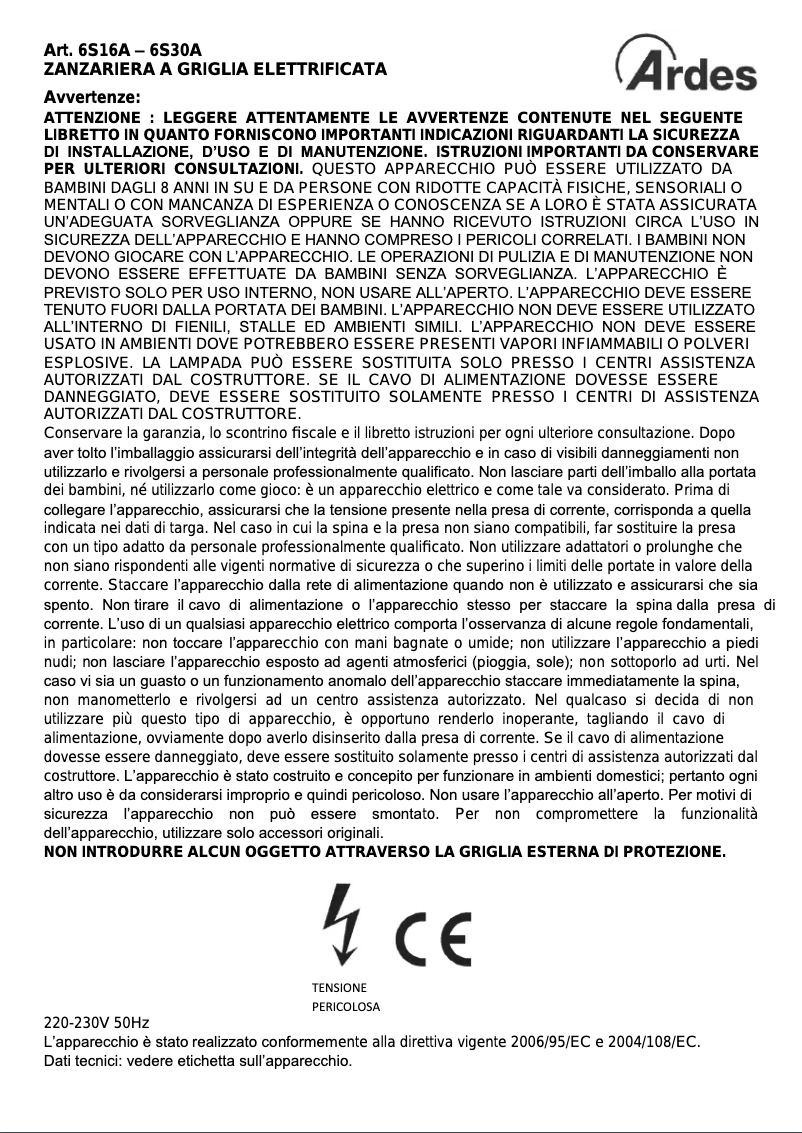 Page 1 of the manual User Manual Ardes 6S16A