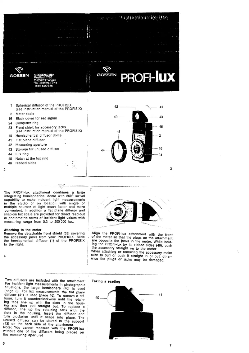 Page 1 de la notice Manuel utilisateur Gossen PROFI-LUX