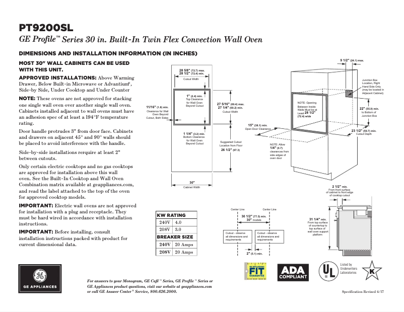 Página 1 del manual Ficha técnica GE Profile PT9200SLSS