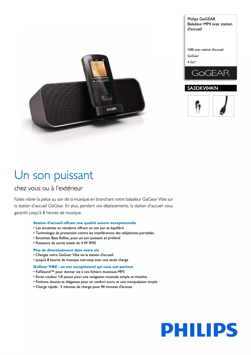 Page n°1 - Fiche technique Philips GoGear SA3DKV04