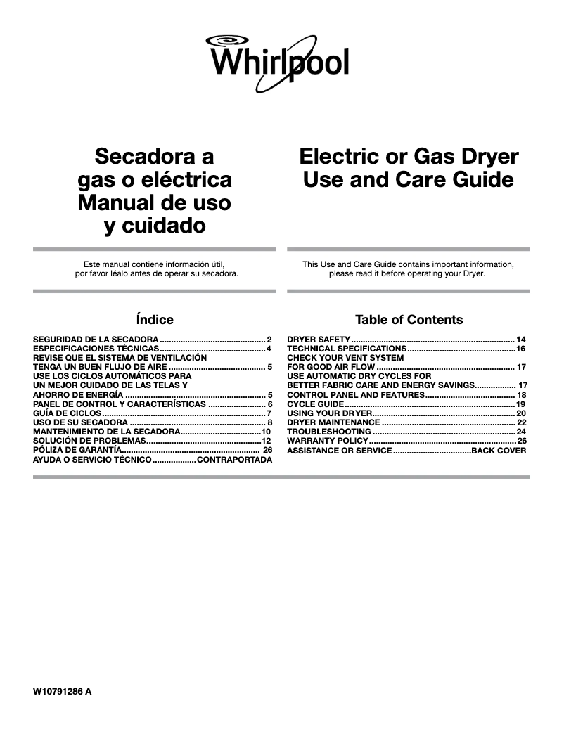 Página 1 del manual Manual de usuario Whirlpool 7MWGD1750EQ