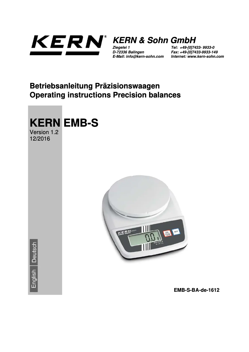 Page 1 de la notice Manuel utilisateur Kern EMB 2000-0S