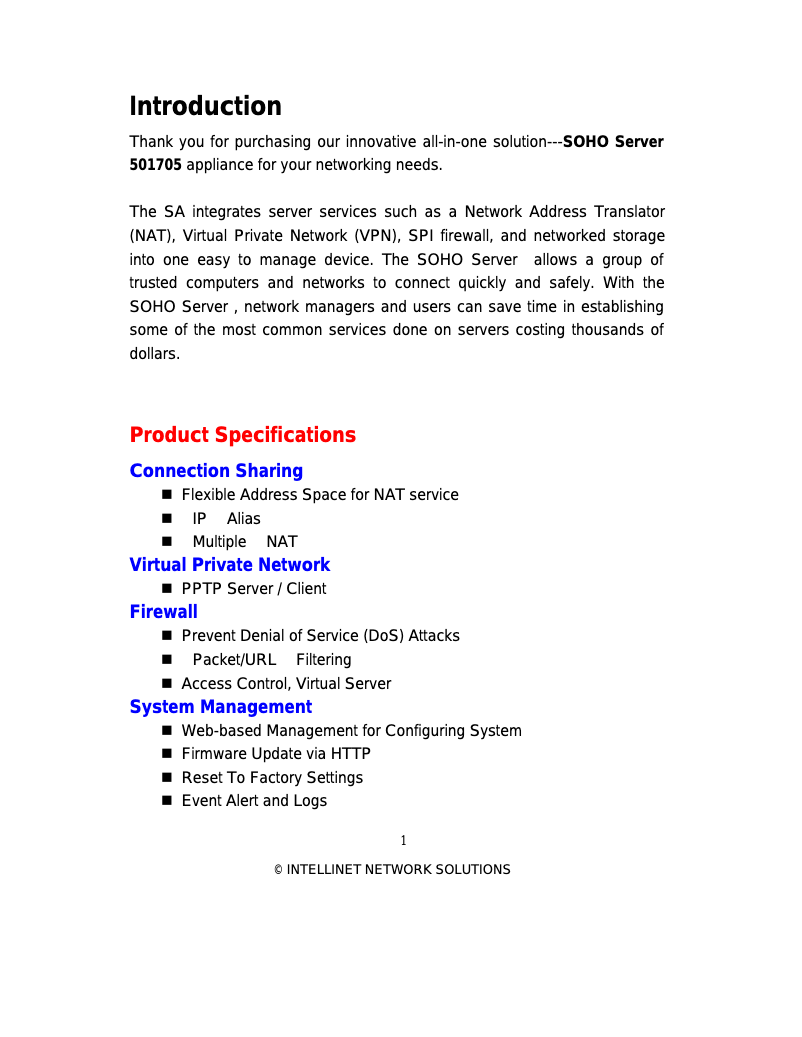 Page 1 de la notice Manuel utilisateur Intellinet 501705