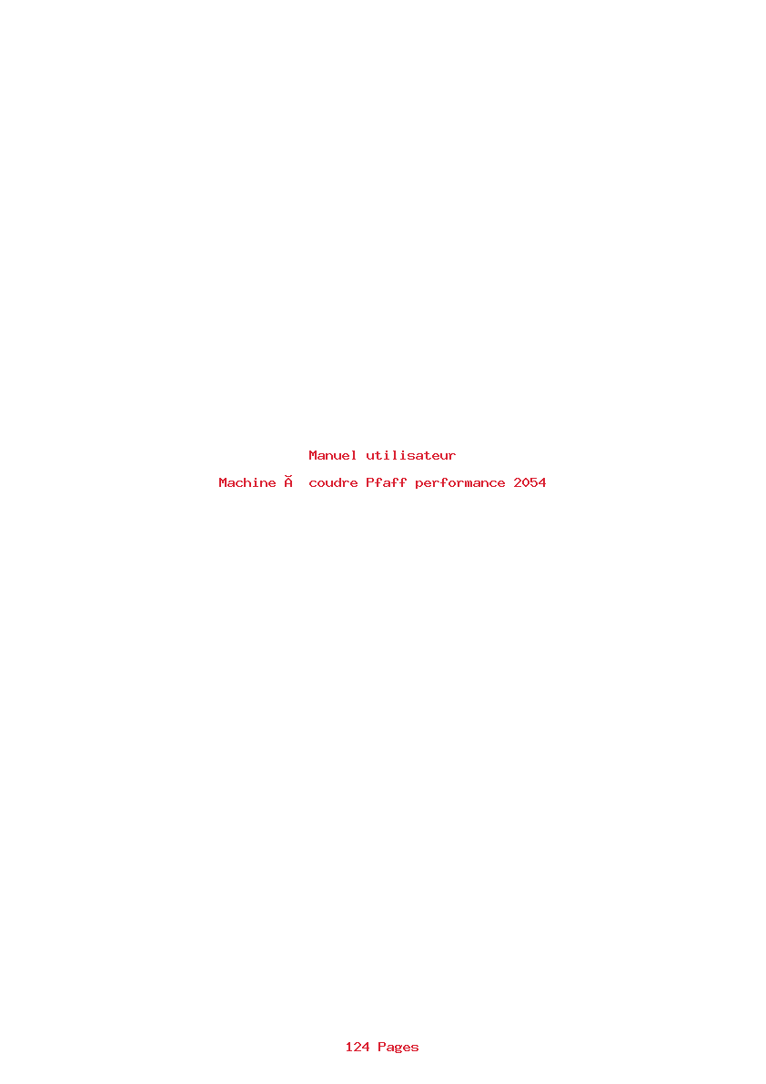 Page 1 de la notice Manuel utilisateur Pfaff performance 2054