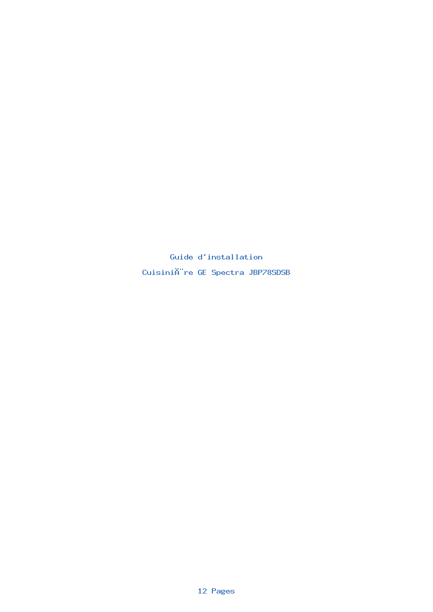 Page 1 de la notice Guide d'installation GE Spectra JBP78SDSB