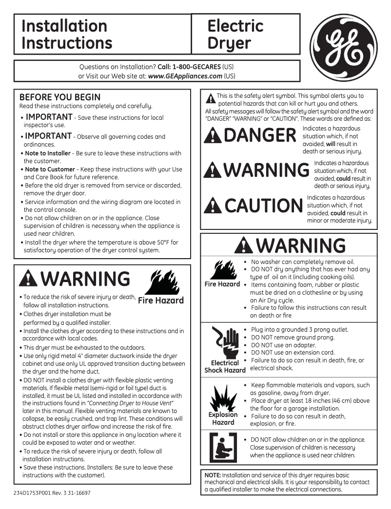 Página 1 del manual Guía de instalación GE Adora 7.8 cu GHDS830EDWS
